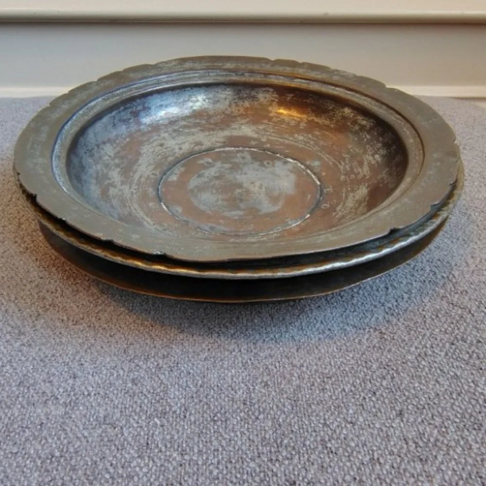 Vtg Handmade Copper Bowls (3) Patina Heavy Primitive Metal Fluted Ribbed Engrave